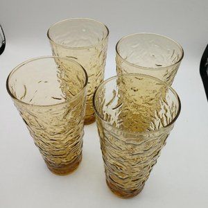 Anchor Hocking Milano Honey Gold Glasses - Mid Century Modern- Set of 4 vintage